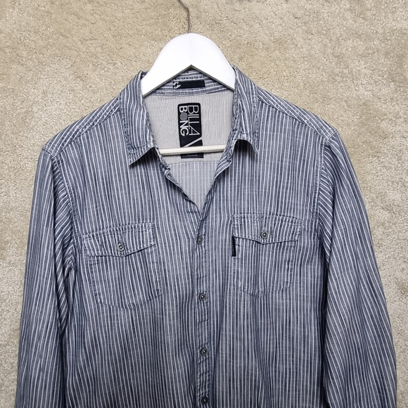 Vintage Billabong Shirt Mens Size Medium Long Sleeve Button Up Stripe Blue White - Picture 4 of 10